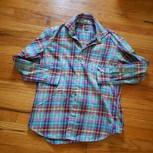 Men's Peter Millar Vibrant color Button Up Plaid Shirt Sz Large 100% Cotton